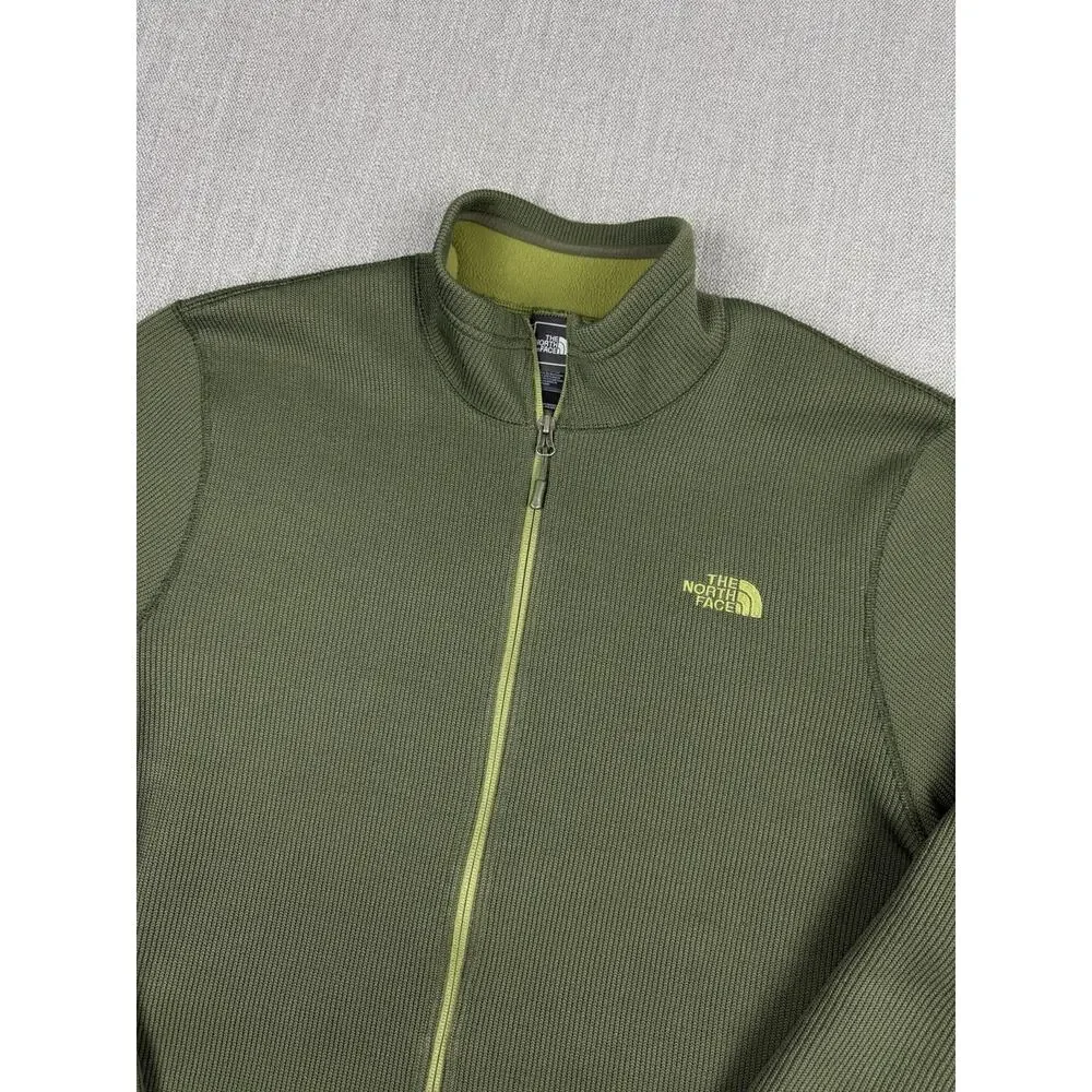 The North Face Waffle Fleece Full Zip Jacket Green Men’s XXL Textured Outdoor